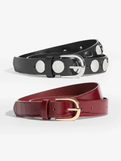 Friends Like These Studded Belts 2 Pack Burgundy and Black Online