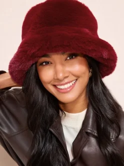 Friends Like These Faux Fur Bucket Hat Burgundy Red Online
