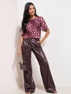 Friends Like These Short Sleeve Tie Back Blouse Burgundy Spot Sale