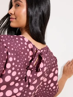 Friends Like These Short Sleeve Tie Back Blouse Burgundy Spot Sale