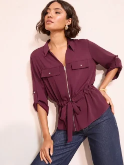 Friends Like These Utility Style Tie Waist Shirt Burgundy Online