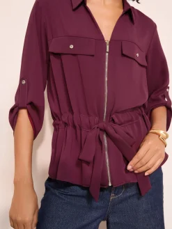 Friends Like These Utility Style Tie Waist Shirt Burgundy Online