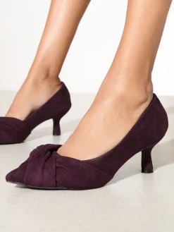 Friends Like These Standard Fit Twist Detail Kitten Heel Faux Suede Courts Burgundy Red Sale