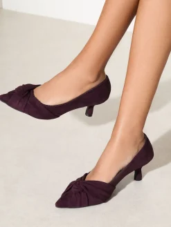 Friends Like These Standard Fit Twist Detail Kitten Heel Faux Suede Courts Burgundy Red Sale