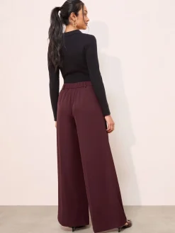 Friends Like These Adjustable Waist Premium Wide Leg Trousers Burgundy