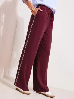 Friends Like These Petite Crochet Trim Wide Leg Trousers Burgundy Red Online