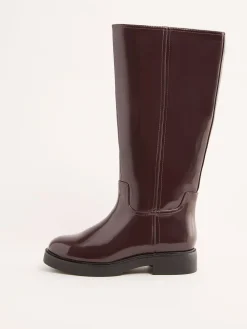 Friends Like These Standard fit Faux Leather Casual Flat Pull On Knee High Long Riding Boots Burgundy Red Discount