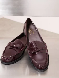 Friends Like These Patent Faux Leather Comfort Bow Smart Loafers Burgundy Red Sale