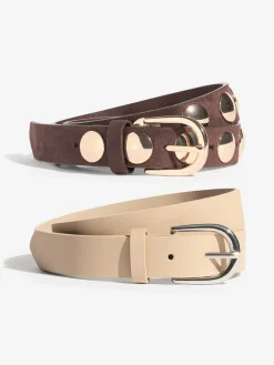 Friends Like These Studded Belts 2 Pack Choc and Cream Discount