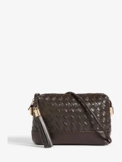 Friends Like These Weave Knotted Handle Cross-Body Bag Choc Brown Clearance