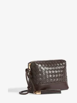 Friends Like These Weave Knotted Handle Cross-Body Bag Choc Brown Clearance