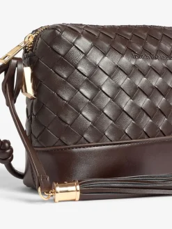 Friends Like These Weave Knotted Handle Cross-Body Bag Choc Brown Clearance