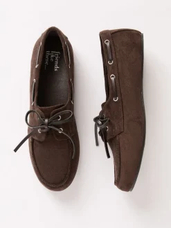 Friends Like These Slim Lace-Up Comfort Faux Suede Boat Shoe Loafers Chocolate Brown