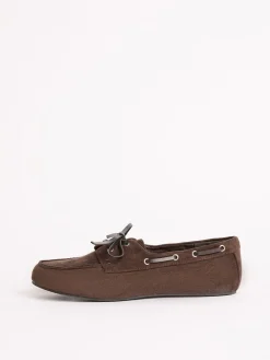 Friends Like These Slim Lace-Up Comfort Faux Suede Boat Shoe Loafers Chocolate Brown