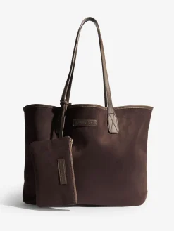 Friends Like These Faux Suede Soft Tote Bag Chocolate Brown Clearance