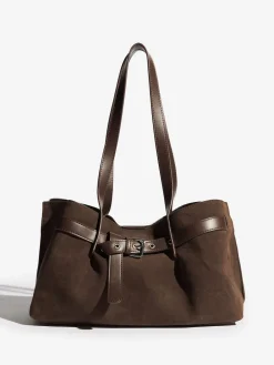 Friends Like These Chocolate Brown Faux Suede Slouch Tote Bag Discount