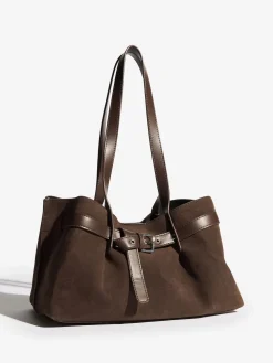 Friends Like These Chocolate Brown Faux Suede Slouch Tote Bag Discount