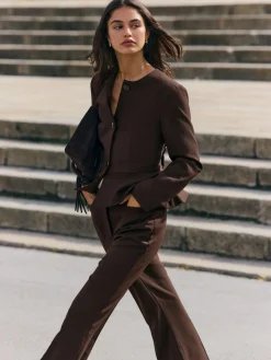 Friends Like These Chocolate Brown Peplum Collarless Jacket Outlet