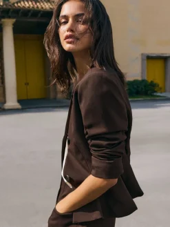 Friends Like These Chocolate Brown Peplum Collarless Jacket Outlet