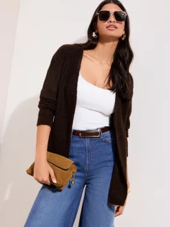 Friends Like These Chunky Longline Cardigan Chocolate Brown New