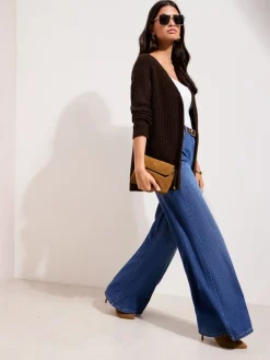 Friends Like These Chunky Longline Cardigan Chocolate Brown New