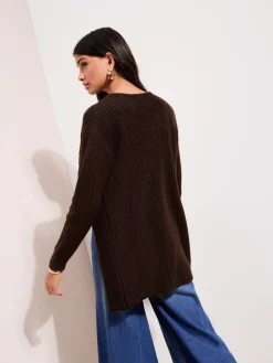 Friends Like These Chunky Longline Cardigan Chocolate Brown New