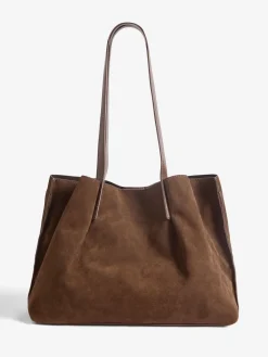 Friends Like These Chocolate Brown Faux Suede Studded Tote Bag Clearance