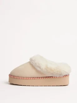 Friends Like These Faux Fur Cuff Embroidered Tape Nightwear Mule Slippers Cream Online