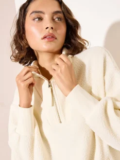 Friends Like These Half Zip Borg Fleece Sweatshirt Cream Clearance