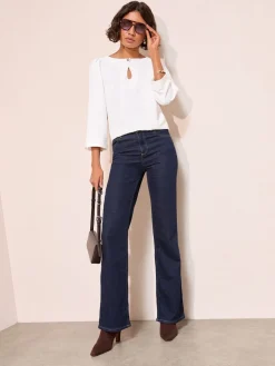 Friends Like These 3/4 Sleeve Keyhole Front Hardware Detail Blouse Cream