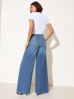 Friends Like These Dark Wash Petite Wide Leg Palazzo Denim Jeans