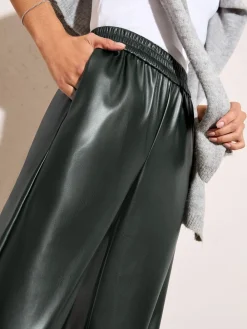 Friends Like These Faux Leather Elasticaed Trousers Forest Green Online
