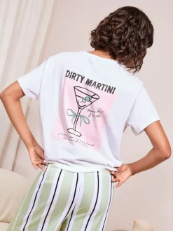 Friends Like These Green Stripe Martini Short Sleeve Pyjamas Online