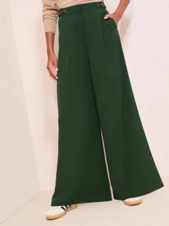 Friends Like These Adjustable Waist Premium Wide Leg Trousers Green