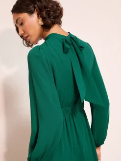 Friends Like These High Neck Long Sleeve Midi Dress with Bow Detailing Green Sale