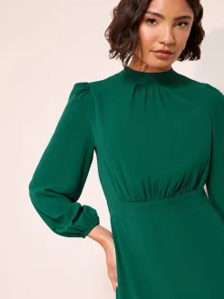Friends Like These High Neck Long Sleeve Midi Dress with Bow Detailing Green Sale