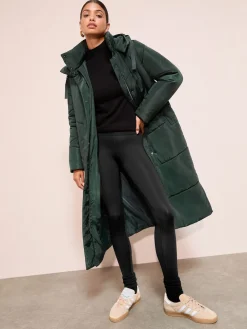 Friends Like These Long Line Hooded Padded Coat Green Discount