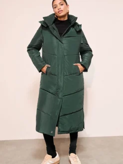 Friends Like These Long Line Hooded Padded Coat Green Discount