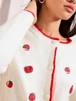 Friends Like These Ivory Tomato Embroidered Cardigan Online