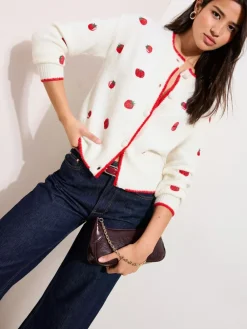 Friends Like These Ivory Tomato Embroidered Cardigan Online