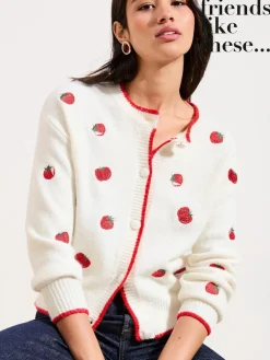 Friends Like These Ivory Tomato Embroidered Cardigan Online