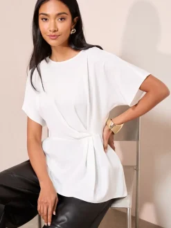 Friends Like These Pleated Waist Detail Short Sleeve Blouse Ivory Sale