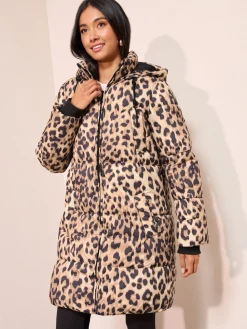 Friends Like These Leopard Printed Mid Length Puffer Coat Hot