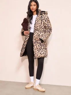 Friends Like These Leopard Printed Mid Length Puffer Coat Hot