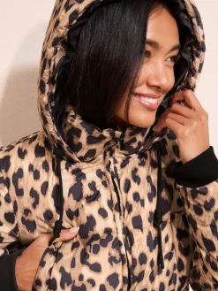 Friends Like These Leopard Printed Mid Length Puffer Coat Hot