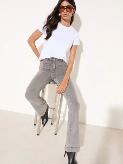 Friends Like These Light Grey Petite High Waist Pocket Flare Jeans Online