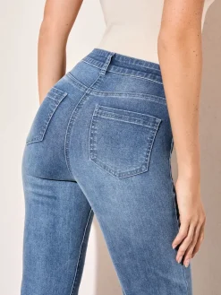 Friends Like These Mid Blue High Waist Pocket Flare Jeans Online