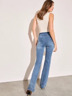 Friends Like These Mid Blue High Waist Pocket Flare Jeans Online