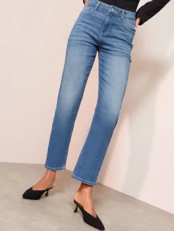 Friends Like These Ankle Straight Leg Jeans Mid Blue New