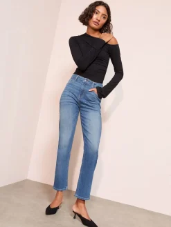 Friends Like These Ankle Straight Leg Jeans Mid Blue New
